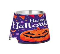SKYSHU Happy Halloween Elevated Dog Bowls, Prevention of Vertebrae Disease Raised Dog & Cat Bowl Stand with Removable Stainless Steel Bowls, Non-Slip Spill-Proof Pet Food & Water Bowl Dish