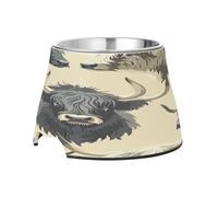 SKYSHU Highland Cow Elevated Dog Bowls, Prevention of Vertebrae Disease Raised Dog & Cat Bowl Stand with Removable Stainless Steel Bowls, Non-Slip Spill-Proof Pet Food & Water Bowl Dish