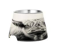 SKYSHU Highland Cow Elevated Dog Bowls, Prevention of Vertebrae Disease Raised Dog & Cat Bowl Stand with Removable Stainless Steel Bowls, Non-Slip Spill-Proof Pet Food & Water Bowl Dish