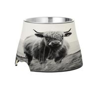 SKYSHU Highland Cow Elevated Dog Bowls, Prevention of Vertebrae Disease Raised Dog & Cat Bowl Stand with Removable Stainless Steel Bowls, Non-Slip Spill-Proof Pet Food & Water Bowl Dish