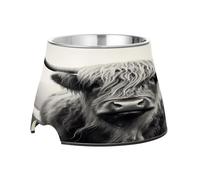 SKYSHU Highland Cow Elevated Dog Bowls, Prevention of Vertebrae Disease Raised Dog & Cat Bowl Stand with Removable Stainless Steel Bowls, Non-Slip Spill-Proof Pet Food & Water Bowl Dish