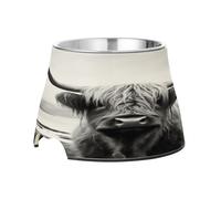 SKYSHU Highland Cow Elevated Dog Bowls, Prevention of Vertebrae Disease Raised Dog & Cat Bowl Stand with Removable Stainless Steel Bowls, Non-Slip Spill-Proof Pet Food & Water Bowl Dish