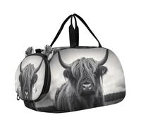 SKYSHU Highland Cow Large Waterproof Weekender Overnight Bag, Detachable Shoulder Strap Gym Bag with Shoe Compartment & Wet Pocket