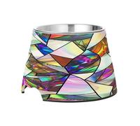 SKYSHU Iridescent Triangles Elevated Dog Bowls, Prevention of Vertebrae Disease Raised Dog & Cat Bowl Stand with Removable Stainless Steel Bowls, Non-Slip Spill-Proof Pet Food & Water Bowl Dish