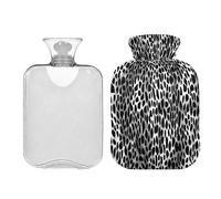 SKYSHU Leopard Hot Water Bottle, 2L Transparent Leakproof Hot Water Bag Washable Heat Resistant Water Bottle with Soft Plush Cover for Menstrual Cramps Neck and Shoulder Pain Relief