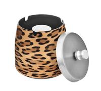 SKYSHU Leopard Print Ashtray with Detachable Lid and Anti-Skid Pad, Scrath-Resistant Stainless Steel Cigarette Ashtray Smokeless Odorless Windproof Cigar Ash Tray for Smoker Indoor Outdoor Use