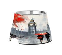 SKYSHU London Landscape Elevated Dog Bowls, Prevention of Vertebrae Disease Raised Dog & Cat Bowl Stand with Removable Stainless Steel Bowls, Non-Slip Spill-Proof Pet Food & Water Bowl Dish