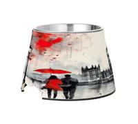 SKYSHU London Landscape Elevated Dog Bowls, Prevention of Vertebrae Disease Raised Dog & Cat Bowl Stand with Removable Stainless Steel Bowls, Non-Slip Spill-Proof Pet Food & Water Bowl Dish