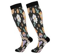 SKYSHU Magic Mushroom Compression Socks for Women Men(1 Pair), Non-Slip Circulation Knee High Stockings Long Tube Stocking for Running Cycling Travel Nurse Medical,20-30 mmHg
