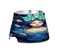 SKYSHU Mandala Girl Elevated Dog Bowls, Prevention of Vertebrae Disease Raised Dog & Cat Bowl Stand with Removable Stainless Steel Bowls, Non-Slip Spill-Proof Pet Food & Water Bowl Dish