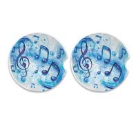 SKYSHU Musical Note Round Car Coasters for Drinks Set of 2, Absorbent Ceramic Stone Car Cup Holder with Cork Base & Fingertip Grip for Easy Moving Cleaning, 2.5 Inch/6.5 cm