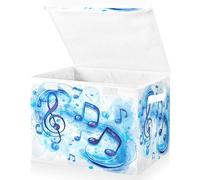 SKYSHU Musical Note Storage Basket with Lid and Handles, Large Collapsible Fabric Storage Bins Sturdy Storage Organizer for Shelves, Closet, Bedroom, School, Office, Home Decor