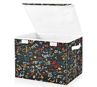 SKYSHU Musical Note Storage Basket with Lid and Handles, Large Collapsible Fabric Storage Bins Sturdy Storage Organizer for Shelves, Closet, Bedroom, School, Office, Home Decor