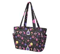 SKYSHU Mystical Elements Puffy Tote Bag for Women, Lightweight Quilted Work Tote with Laptop Compartment & Multi Zipper Pockets, Carry On Bag with Luggage Sleeve for Travel, Gym