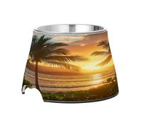 SKYSHU Palm Tree Elevated Dog Bowls, Prevention of Vertebrae Disease Raised Dog & Cat Bowl Stand with Removable Stainless Steel Bowls, Non-Slip Spill-Proof Pet Food & Water Bowl Dish