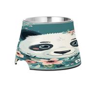 SKYSHU Panda Elevated Dog Bowls, Prevention of Vertebrae Disease Raised Dog & Cat Bowl Stand with Removable Stainless Steel Bowls, Non-Slip Spill-Proof Pet Food & Water Bowl Dish