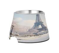 SKYSHU Paris Eiffel Tower Elevated Dog Bowls, Prevention of Vertebrae Disease Raised Dog & Cat Bowl Stand with Removable Stainless Steel Bowls, Non-Slip Spill-Proof Pet Food & Water Bowl Dish