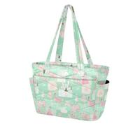 SKYSHU Patchwork Castles Puffy Tote Bag for Women, Lightweight Quilted Work Tote with Laptop Compartment & Multi Zipper Pockets, Carry On Bag with Luggage Sleeve for Travel, Gym