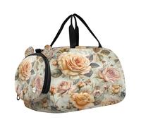 SKYSHU Peony Flower Large Waterproof Weekender Overnight Bag, Detachable Shoulder Strap Gym Bag with Shoe Compartment & Wet Pocket