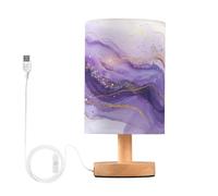 SKYSHU Purple Marble Bedside Table Lamp, Small LED Desk Light USB Nightstand Lamp with Non Slip Wood Base & Eye-Friendily Lampshade for Living Room Bedroom Dorm Home Office Desk Decor