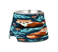 SKYSHU Red Panda Elevated Dog Bowls, Prevention of Vertebrae Disease Raised Dog & Cat Bowl Stand with Removable Stainless Steel Bowls, Non-Slip Spill-Proof Pet Food & Water Bowl Dish