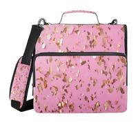 SKYSHU Rose Gold Fireworks 3-Ring Zipper Binder with Shoulder Strap & Handle - 1.5" Binder Organizer Water-Resistant Expandable File Folder with Multi Pocket for School & Office Supplies