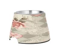 SKYSHU Rose Heart Elevated Dog Bowls, Prevention of Vertebrae Disease Raised Dog & Cat Bowl Stand with Removable Stainless Steel Bowls, Non-Slip Spill-Proof Pet Food & Water Bowl Dish