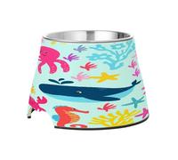 SKYSHU Sea Animals Elevated Dog Bowls, Prevention of Vertebrae Disease Raised Dog & Cat Bowl Stand with Removable Stainless Steel Bowls, Non-Slip Spill-Proof Pet Food & Water Bowl Dish