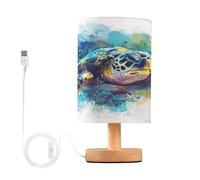 SKYSHU Sea Turtle Bedside Table Lamp, Small LED Desk Light USB Nightstand Lamp with Non Slip Wood Base & Eye-Friendily Lampshade for Living Room Bedroom Dorm Home Office Desk Decor