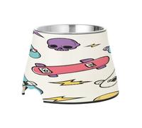 SKYSHU Skateboard Elevated Dog Bowls, Prevention of Vertebrae Disease Raised Dog & Cat Bowl Stand with Removable Stainless Steel Bowls, Non-Slip Spill-Proof Pet Food & Water Bowl Dish