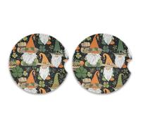 SKYSHU St. Patrick's Day Gnome Round Car Coasters for Drinks Set of 2, Absorbent Ceramic Stone Car Cup Holder with Cork Base & Fingertip Grip for Easy Moving Cleaning, 2.5 Inch/6.5 cm