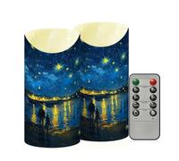 SKYSHU Starry Night Flameless Candles with Remote Timer Set of 2, Waterproof Adjustable Long Lasting Battery Operated LED Pillar Candles for Party Holiday Home Decor, Medium-15 x 7.5 cm