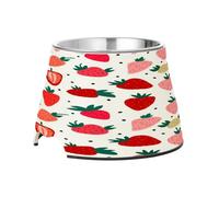 SKYSHU Strawberries Elevated Dog Bowls, Prevention of Vertebrae Disease Raised Dog & Cat Bowl Stand with Removable Stainless Steel Bowls, Non-Slip Spill-Proof Pet Food & Water Bowl Dish