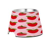 SKYSHU Strawberries Elevated Dog Bowls, Prevention of Vertebrae Disease Raised Dog & Cat Bowl Stand with Removable Stainless Steel Bowls, Non-Slip Spill-Proof Pet Food & Water Bowl Dish