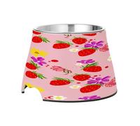 SKYSHU Strawberries Elevated Dog Bowls, Prevention of Vertebrae Disease Raised Dog & Cat Bowl Stand with Removable Stainless Steel Bowls, Non-Slip Spill-Proof Pet Food & Water Bowl Dish