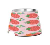 SKYSHU Strawberries Elevated Dog Bowls, Prevention of Vertebrae Disease Raised Dog & Cat Bowl Stand with Removable Stainless Steel Bowls, Non-Slip Spill-Proof Pet Food & Water Bowl Dish