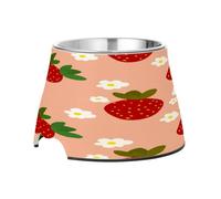 SKYSHU Strawberries Elevated Dog Bowls, Prevention of Vertebrae Disease Raised Dog & Cat Bowl Stand with Removable Stainless Steel Bowls, Non-Slip Spill-Proof Pet Food & Water Bowl Dish