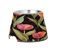 SKYSHU Tulip Elevated Dog Bowls, Prevention of Vertebrae Disease Raised Dog & Cat Bowl Stand with Removable Stainless Steel Bowls, Non-Slip Spill-Proof Pet Food & Water Bowl Dish