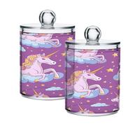 SKYSHU Unicorns Airtight Clear Plastic Food Storge Jars for Tea Sugar 4 Pack, 420 ml/14 oz Qtip Holder Dispenser with Lid, Clear Bathroom Storage Canister for Cotton Ball, Cotton Swab