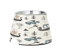 SKYSHU Viking Ships Elevated Dog Bowls, Prevention of Vertebrae Disease Raised Dog & Cat Bowl Stand with Removable Stainless Steel Bowls, Non-Slip Spill-Proof Pet Food & Water Bowl Dish