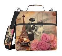 SKYSHU Vintage Paris Photo 3-Ring Zipper Binder with Shoulder Strap & Handle - 1.5" Binder Organizer Water-Resistant Expandable File Folder with Multi Pocket for School & Office Supplies