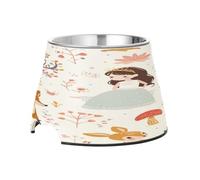 SKYSHU Woodland Animal Elevated Dog Bowls, Prevention of Vertebrae Disease Raised Dog & Cat Bowl Stand with Removable Stainless Steel Bowls, Non-Slip Spill-Proof Pet Food & Water Bowl Dish