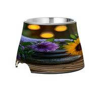 SKYSHU Zen Basalt Garden Elevated Dog Bowls, Prevention of Vertebrae Disease Raised Dog & Cat Bowl Stand with Removable Stainless Steel Bowls, Non-Slip Spill-Proof Pet Food & Water Bowl Dish