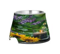 SKYSHU Zen Basalt Garden Elevated Dog Bowls, Prevention of Vertebrae Disease Raised Dog & Cat Bowl Stand with Removable Stainless Steel Bowls, Non-Slip Spill-Proof Pet Food & Water Bowl Dish