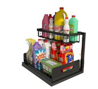 Skysmart Tier Under Sink Storage Kitchen Organiser with Sliding Draweritchen Storage and Organisation Cupboard Sink Shelf, Organizer with Hooks, for Bathroom Kitchen Countertop,(WITH OUT CUP)