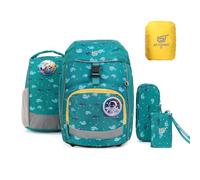 SKYSPER School Bag Set 5-Piece School Backpack Ergonomic Carry System with Rain Cover and Reflective Strips for Girls Boys Children 1st Class Outdoor Activities, ocean, ocean