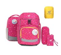 SKYSPER School Bag Set 5-Piece School Backpack Ergonomic Carry System with Rain Cover and Reflective Strips for Girls Boys Children 1st Class Outdoor Activities, Rose Red, 15L, Rose Red