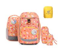 SKYSPER School Bag Set 5-Piece School Backpack Ergonomic Carry System with Rain Cover and Reflective Strips for Girls Boys Children 1st Class Outdoor Activities, orange, Orange