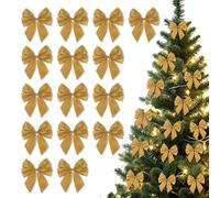 Skystuff 15PCS Gold Christmas Tree Bows, 13cm Gold Bows for Christmas Tree Decorations, Gold Christmas Decorations for Xmas Garland Wreath Gift Wrapping Holiday Party Decor