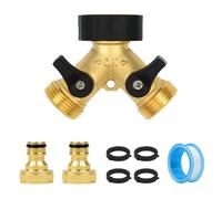Skystuff Hose Connector, Hose Splitter 2 Way Garden Tap | Brass Double Outlet Hose Connector 2 Way, 3/4" Garden Tap Connectors with Individual On/Off and Two Quick Connectors